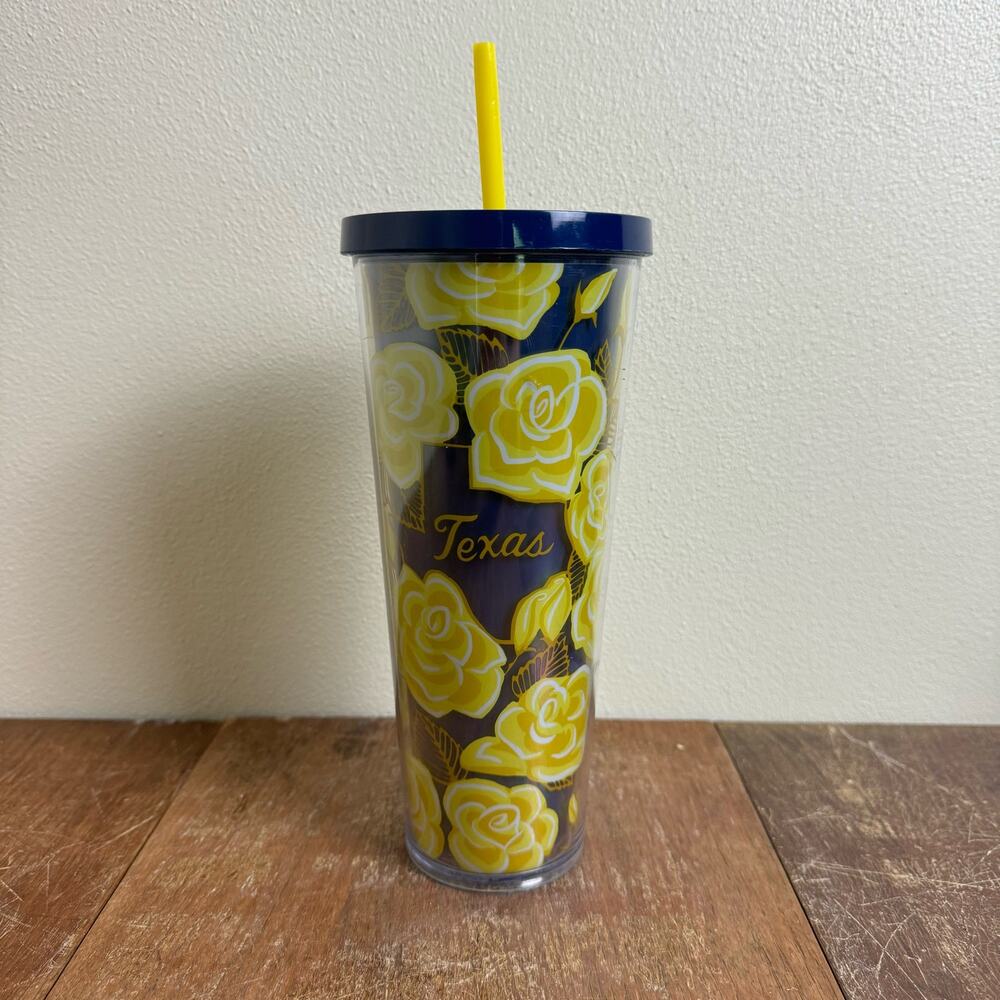 Starbucks Limited Edition‎ Texas Yellow Rose Blue Cup Tumbler Collectible